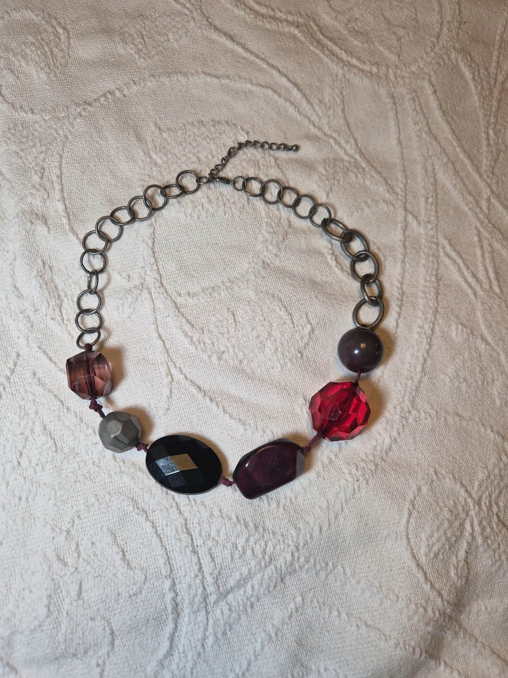 Handmade Vintage Necklace Large Beads Beaded Metal Ring Chain Chunky Statement ✨